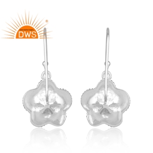 Fina Plata de Ley 925 Aqua Calcedonia piedra preciosa flor pendiente joyería para mujer regalo para su colección delicada - Product Image 3