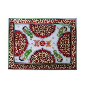 Plateau décoratif en marbre fait main Plateau de service écologique unique avec motif végétal pour usage domestique Assiettes à dîner Plats - Product Image 5