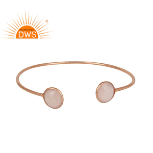 Handmade <b>Rose</b> <b>Gold</b> Plated Silver 925 Girls Cuff <b>Bangle</b> Jewelry <b>Rose</b> Chalcedony Gemstone <b>Bangle</b> Wholesale Classic Collection - Product Image 1