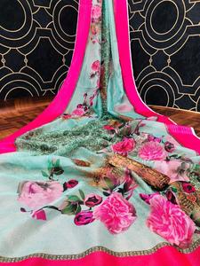 ชุดปาร์ตี้ผ้าไหมส่าหรีออกแบบใหม่ล่าสุดของผู้หญิงชุดส่าหรีกับเสื้อญี่ปี่ญี่ปุ่นผ้าซาตินผ้านุ่มพิมพ์ลายดิจิตอลชุดส่าหรี - Product Image 2