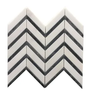 Wholesale High Quality Mixed Milky White And Milky Black Chevron Marble Mosaic Tile from Vietnam Best Supplier