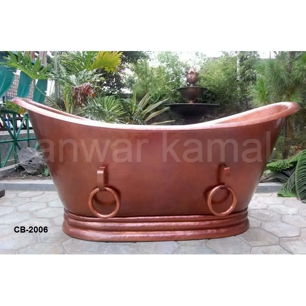 Superior Handmade Design Copper Metal Double Slipper Antique Copper Bathtub with Rings