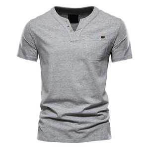T-shirts pour hommes décontractés, couleur unie, col en V, manches courtes, impression sérigraphique, coton de haute qualité, séchage rapide, respirant, neufs - Product Image 3