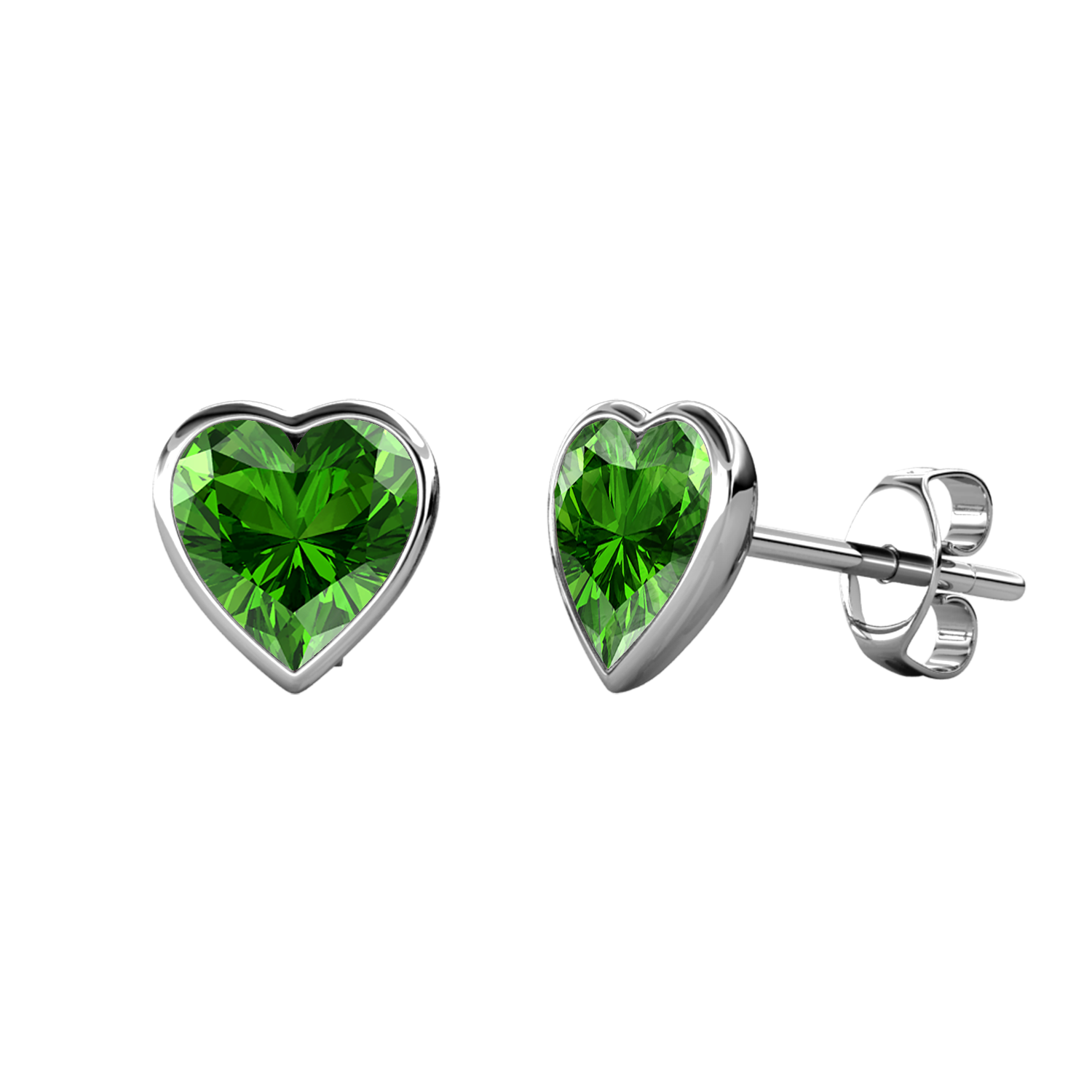 Brass With 18k WG Green Heart Shaped Crystal Stud Earrings