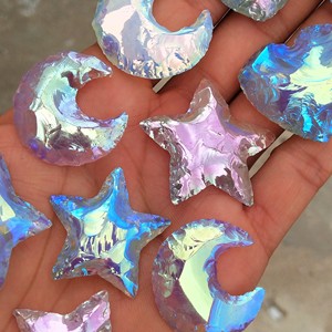 Máquina de tallado de piedra láser, puntas de flecha de estrella y luna de opalita, piedra tallada de cristal aura, muñeco de nieve, anillo de titanio, un par - Product Image 2