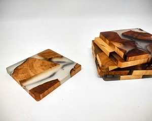 Resin Tea Cup Mat Creative Tea Solid Wood Flower <b>Epoxy</b> Resin Coaster Set Wood Resin Coaster Exotic Ware - Product Image 5