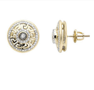 Boucles d'oreilles clous en or véritable 10 carats de haute qualité pour femmes, style hip-hop, avec diamants ronds - Product Image 1