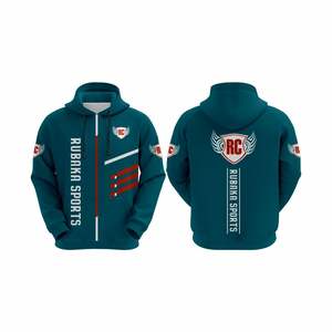 Sweat à capuche de sport personnalisé bleu sarcelle avec fermeture éclair complète et logos imprimés pour l'entraînement et les vêtements d'équipe - Product Image 1