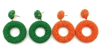 Boucles d'oreilles clous ethniques géométriques vertes tressées creuses en perles acryliques, plaquées or, faites à la main, bijoux d'anniversaire