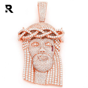 Colgante de cara de Jesús con forma redonda de diamante, oro blanco/rosa/amarillo de 14k, 23,75 CTW - Product Image 2