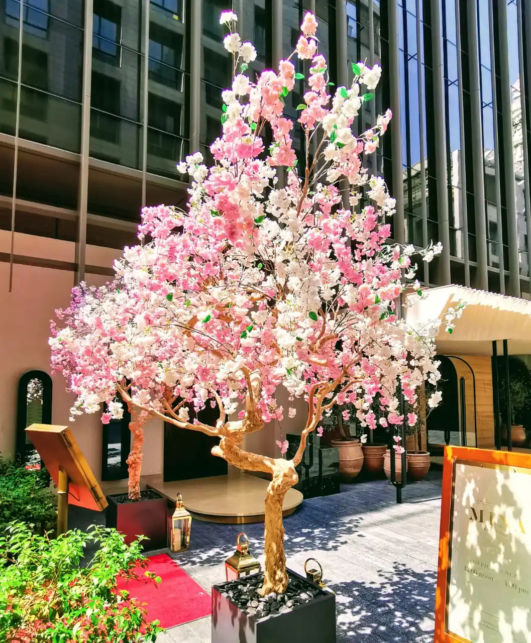 Java legno pianta artificiale albero di natale banana bonsai jungle alberi di palma all'aperto rosa fiori decorazione della parete