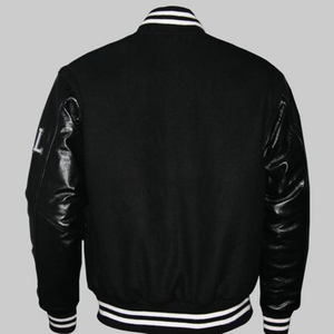 Chaqueta Universitaria de Lana Personalizada de Última Colección, Lisa o con Diseño Personalizado, Colores Personalizados, Chaqueta Universitaria para Hombre con Mangas de Cuero - Product Image 2