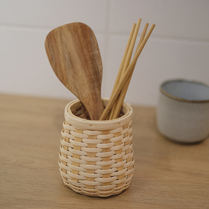 Heshan Set. Japanese Indonesian <b>White</b> Rattan Storage Tube Desktop Stationery Pen Holder Home Model Room Decoration Basket - Product Image 2