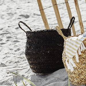 สินค้าขายดี!!! ตะกร้าหญ้าทะเลแบบพับได้สไตล์โบฮีเมียนทำมือทนทานพร้อมที่จับอเนกประสงค์ - Product Image 5