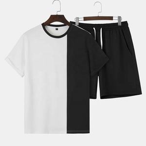 Chándal deportivo personalizado de verano para hombre, camiseta transpirable con estampado de letras de dos tonos, pantalones cortos con cordón en la cintura, pantalones cortos deportivos informales - Product Image 1