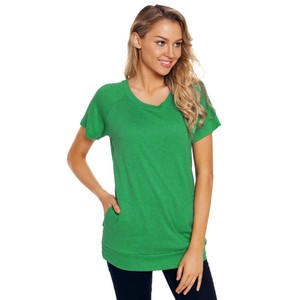 High Quality Women Casual Short Sleeve T Shirts With Pockets Female Clothes Solid Color O Neck Slim Fit <b>Top</b> T-Shirts - Product Image 2
