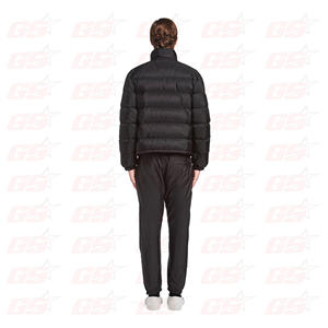 Veste en cuir matelassée coupe-vent chauffante personnalisée pour hommes col en O style varsity safari avec col long tissu denim polaire - Product Image 4