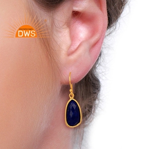 Natural Lapis Lazuli Gemstone Earring Dangle Jewelry Supplier Design Gold Plated Silver Earring Jewelry Wholesaler - Product Image 4