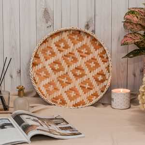 ถาดไม้ไผ่ดอกไม้กลมเสิร์ฟแผ่นทอตกแต่งบ้านวัสดุธรรมชาติคุณภาพสูงจากเวียดนาม - Product Image 3