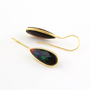 Boucles d'oreilles pendantes fines en argent sterling 925 pour femmes, 10x25mm, ammolite, pierre précieuse en quartz, plaqué or naturel, cadeau mignon pour fiançailles, bijoux - Product Image 2