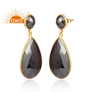 Boucle d'oreille pendante plaquée or 925 véritable, pierre précieuse hématite plaquée, bijoux en argent certifié, vente en gros - Product Image 2