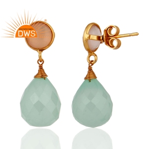 Aqua Chalcedony Faceted Briolette <b>Dangle</b> <b>Earrings</b> For Women Gemstone <b>Earrings</b> Jewelry Manufacturer - Product Image 2