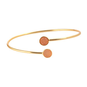 Brazalete creativo chapado en oro amarillo, pulsera minimalista redonda de doble piedra, naranja, azúcar, drusa - Product Image 1