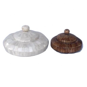 Frasco de madera con incrustaciones de hueso, decoración de trabajo con acabado de pulido Natural y acabado antiguo, artesanía de hueso indio - Product Image 1