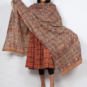 Dupata suave de algodón de secado rápido con bloque de patrón Kalamkari estampado con cuello en V cubierta adultos de talla grande maternidad Floral a cuadros de talla grande - Product Image 1