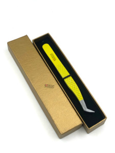 Logo personnalisé professionnel meilleure pince à épiler d'extension de cils en acier inoxydable revêtement en poudre jaune outil de beauté à pointe argentée - Product Image 2