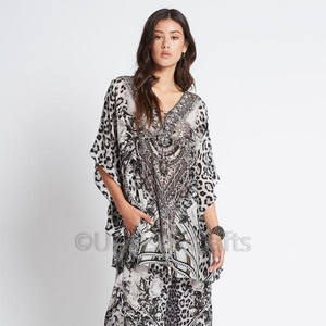 El último diseñado con la mano adorno de cristal de trabajo de leopardo de impresión digital de las mujeres blusa tops - Product Image 1