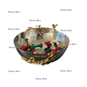 Aluminium And Brass Food Serving Bowl Classic Design Round Shape Dessert Serving Bowl For Kitchen <b>Accessories</b> - Product Image 1