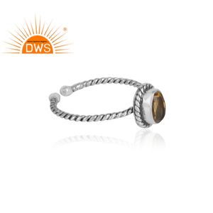 แหวนเพชรซิทรินตัดรูปไข่ผู้ผลิตเครื่องประดับแหวนออกแบบบิดออกซิไดซ์925ผู้ค้าส่งเครื่องประดับเงิน - Product Image 2