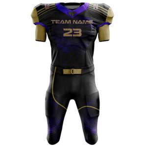Uniforme de football américain personnalisé, maillot sublimé, coupe ajustée pour homme, manches courtes, noir, or, violet, évacuation de l'humidité, toutes saisons - Product Image 2