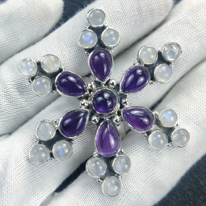 <b>Moonstone</b> & Amethyst Designer Gemstone 925 Sterling Solid Silver Ring Statement <b>Jewelry</b> - Product Image 3