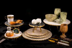 ตารางหินอ่อนยืนเค้กโลหะตกแต่งฐานทอง - Product Image 6