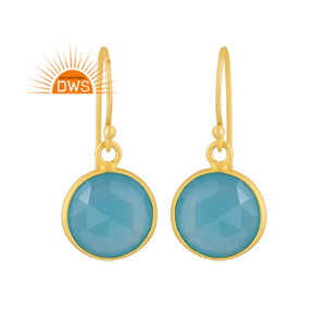 Boucles d'oreilles pendantes en argent sterling 925 avec pierre précieuse naturelle chalcédoine aqua, design élégant, bijoux pour femme, cadeau pour elle - Product Image 1