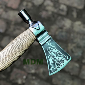 ค้อนทุบขวานขวานขวานขวานโทมาฮอว์กเหล็กคาร์บอนสูงทำด้วยมือดีไซน์สวยงามด้ามจับไม้เถ้าทำจากหนัง - Product Image 3