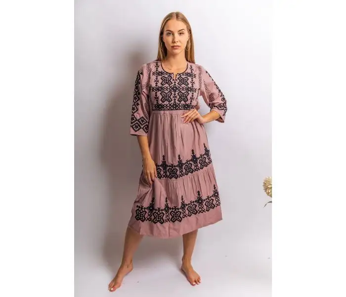 Túnica de algodón con flores bordadas para mujer, vestido largo informal Hippie, bohemio, asimétrico