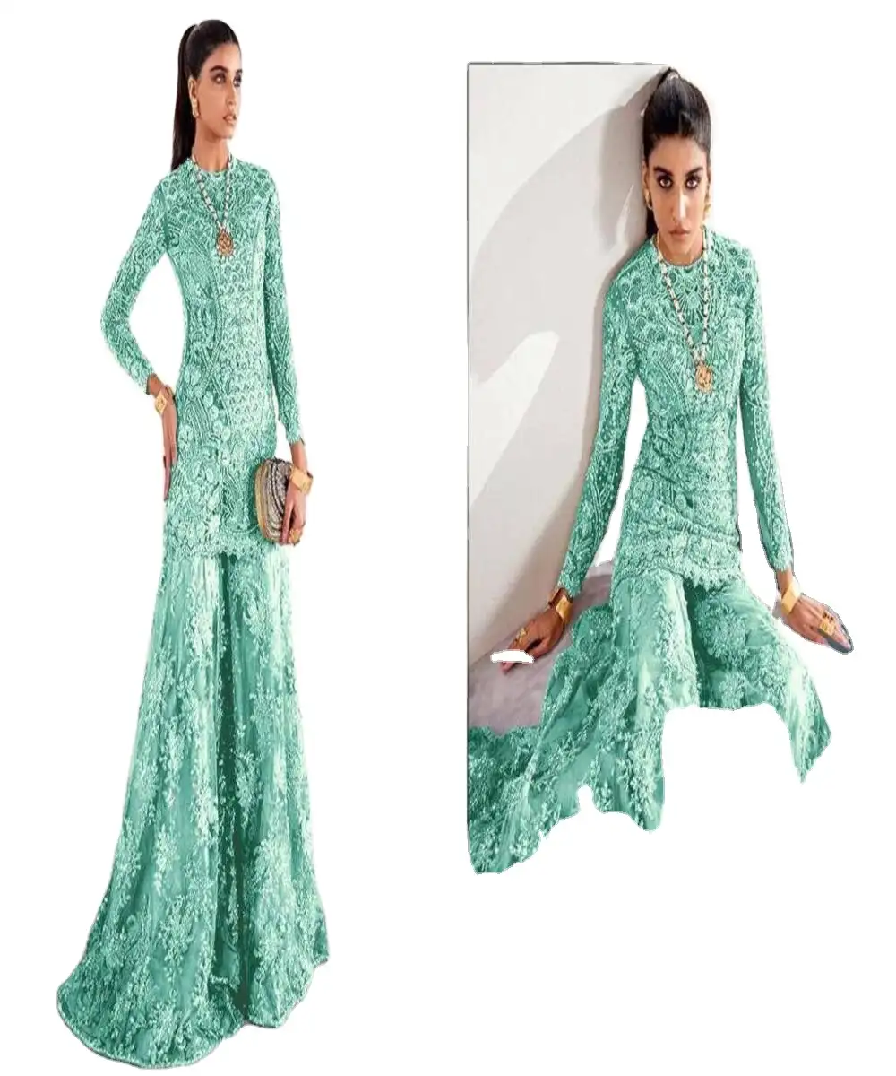 Sharara-bordado azul cielo para mujeres, traje indio paquistaní étnico Punjabi Patiala, costura disponible, 3 piezas, indio