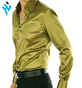 Erkek ince düzenli Fit uzun kollu parlak saten ipek düğme aşağı elbise gömlek | Yüksek kalite özel baskılı düğme aşağı ipek gömlek