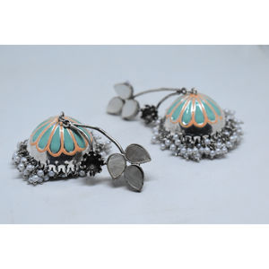 wholesale latest fasion 2025 trending meenakari <b>silver</b> look alike brass hoop stud <b>jhumka</b> earing for girls and women - Product Image 3