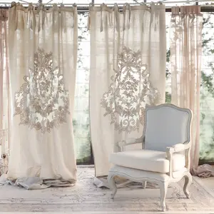 Custom Embroidery Living Room Luxury Curtains High Quality Soft Ecru Linen Curtain for Home Hotel, Resort, Spa