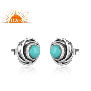 Arizona Turquoise Gemstone Earring Oxidized Jewelry Manufacturer Designer Round 925 <b>Silver</b> <b>Stud</b> Earring Supplier - Product Image 2