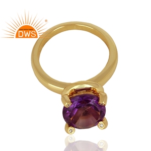 Prong Set hermosa amatista anillo 14k chapado en oro compromiso anillo para las mujeres mayorista de joyería - Product Image 2