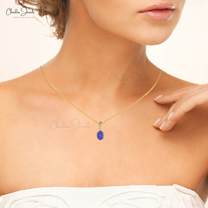 แทนซาไนต์จี้รูปไข่14K สีทองแข็ง6X4มม.,จี้พลอยแทนซาไนต์แบบตัดรูปรีใหม่ - Product Image 5