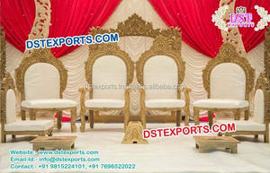 Ensemble de chaises de mandap pour mariage indien, DST EXPORTS, design personnalisable, chaises en bois sculpté dorées et blanches durables - Product Image 5