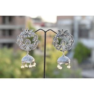 latest <b>fashion</b> 2025 Trending handmade silver look alike brass <b>hoop</b> stud silver matte jhumka <b>earing</b> for girls and women - Product Image 2