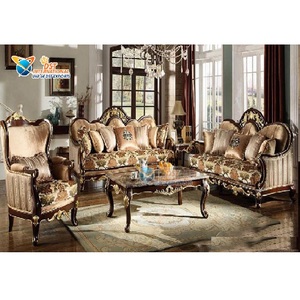 Ensemble de canapés traditionnels de style antique en finition brun brillant pour salon, meubles de salon en finition brun, Suisse - Product Image 1