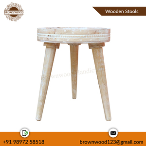 Taburete redondo de madera hecho a mano antiguo para decoración de habitaciones Diseño elegante a precio al por mayor con MOQ bajo Ideal para uso en el hogar y la Oficina - Product Image 2